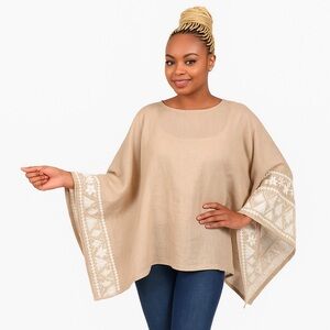 Beige Tunic – “Desert Glow Embroidered Poncho”